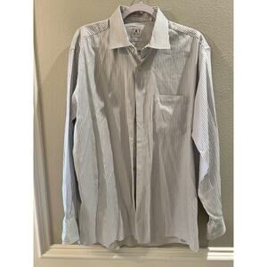 Peter Millar Mens Button Up Long Sleeve Blue White Stripe Dress Shirt Size 17L